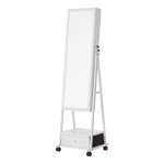 Sieradenkast met Spiegel – Passpiegel Staand – Make-Up Spiegel – Op Wielen - Wit