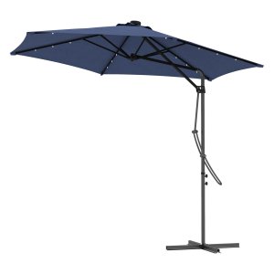 Zonnescherm - LED verlichting - handmatig te bedienen - donkerblauw