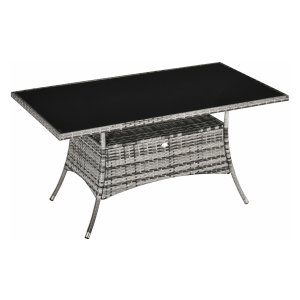 Polyrattanterrastafel - Tuin - Veiligheidsglas - Antislipvoeten - Grijs-zwart