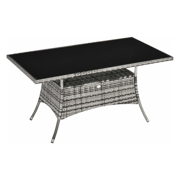 Polyrattanterrastafel - Tuin - Veiligheidsglas - Antislipvoeten - Grijs-zwart