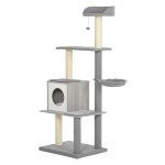 Krabpaal - LuxeKatten - Pluche zitkuilen - Vier verdiepingen - Grijs-wit
