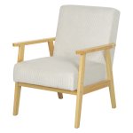 Armstoel - Comfort Living - Houten poten - Corduroy bekleding - Crèmewit