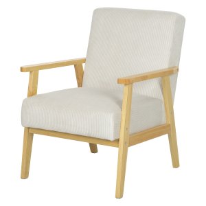 Armstoel - Comfort Living - Houten poten - Corduroy bekleding - Crèmewit
