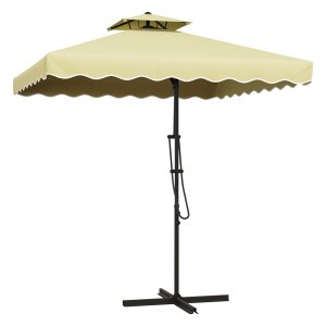 Parasol - Zwevend dubbel dak - Kruisvoet - Grijs