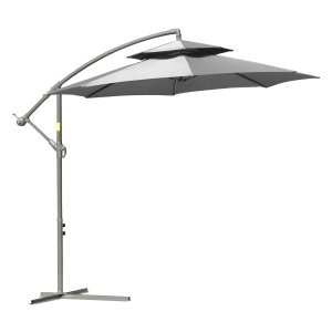 Hangparasol - LuxeShadow - Dubbel dak - Kruisvoet - Lichtgrijs