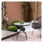 Terrastafel - TrendyLiving - Glazen tafelblad - Stalen frame - Zwart