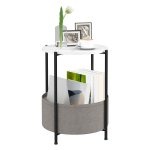 Bijzettafel - ModernLiving - Plank en mand - Wit/Grijs