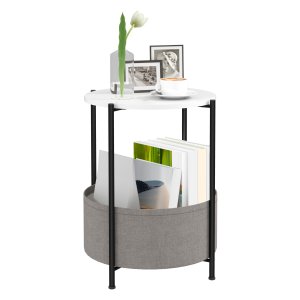 Bijzettafel - ModernLiving - Plank en mand - Wit/Grijs