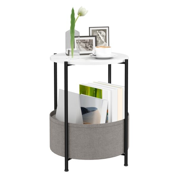 Bijzettafel - ModernLiving - Plank en mand - Wit/Grijs