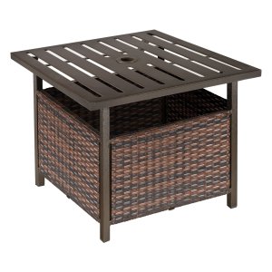 Tuintafel - Polyrattan - Parasolopening - Bruin