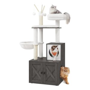 Krabmeubel - Kattenbak kast - Sisal palen - Mist grijs