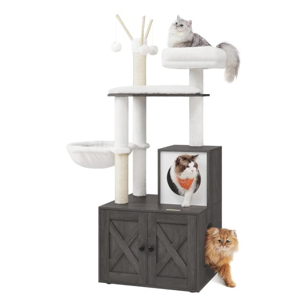 Krabmeubel - Kattenbak kast - Sisal palen - Mist grijs