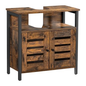 Badkamerkast - Industrieel Design - Lamellen Deuren - Verstelbare Plank - Rustiek Bruin