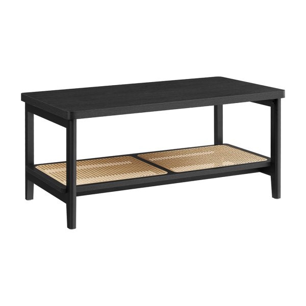 Salontafel - Boho Living - Opbergruimte - PVC rotan - Zwart