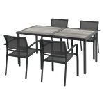 Tuinmeubelset – LuxusGarten - Stapelbare stoelen – Eettafel - Donkergrijs