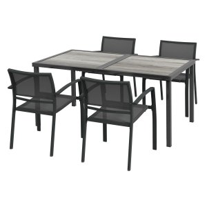 Tuinmeubelset – LuxusGarten - Stapelbare stoelen – Eettafel - Donkergrijs