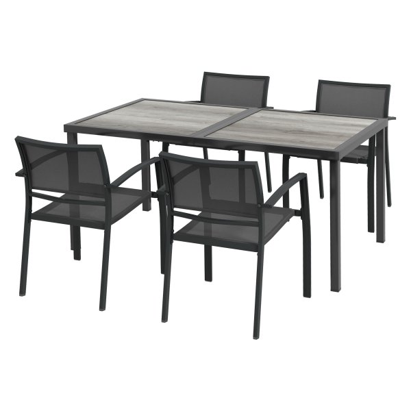 Tuinmeubelset – LuxusGarten - Stapelbare stoelen – Eettafel - Donkergrijs