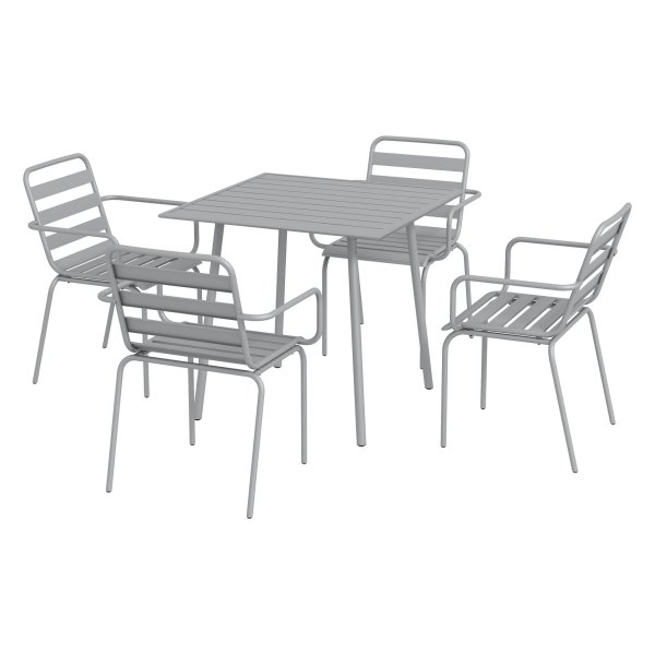 Tuinmeubelset - Stijlvolle Tuinmeubelen - Eettafel en Stapelbare Stoelen - Lichtgrijs