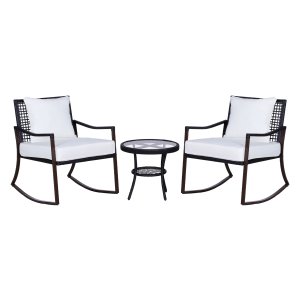 Tuinset - Schommelstoel Set - Rotan Bruin+Wit