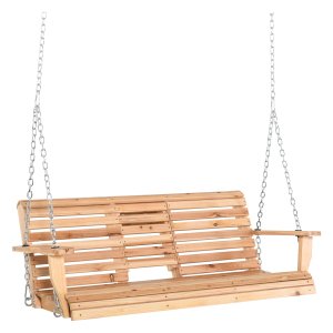 Tuinschommelbank - LuxeLife - Inklapbare salontafel - Bekerhouder - Naturel