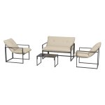 Tuinmeubelset - LuxeLiving - Tweezitsbank & 2 stoelen - Zwart/Grijs