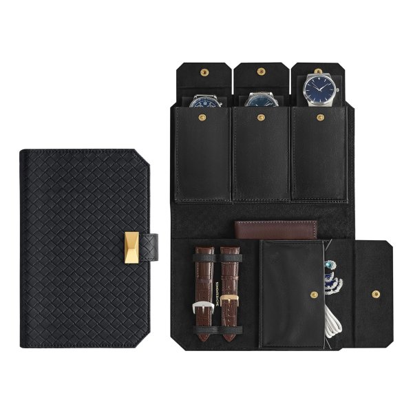 Horlogehoesje - HOME RONNE Collectie - Geëmbosseerd PU Leer - Draagbaar - Zwart