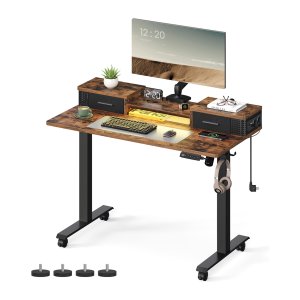 Bureau - FlexiDesk - Elektrisch verstelbaar - Monitorstandaard - Vintage bruin