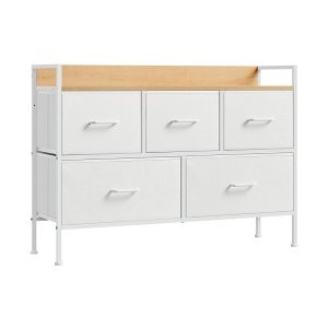 Ladenkast - ModernLiving - Stoffen laden - Metalen frame - Wolkenwit & beige eikenkleurig