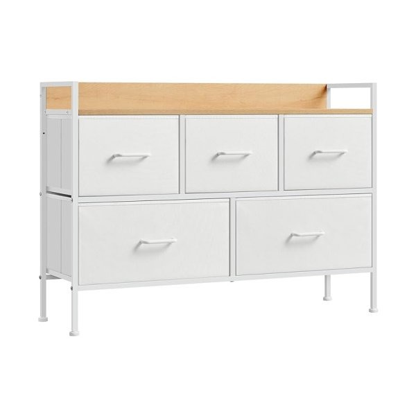 Ladenkast - ModernLiving - Stoffen laden - Metalen frame - Wolkenwit & beige eikenkleurig