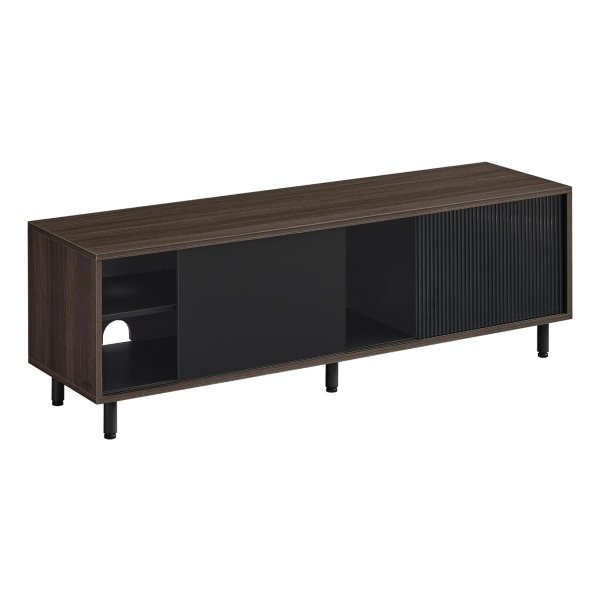 TV-meubel - Modern Living - Geribbeld glas - Asbruin