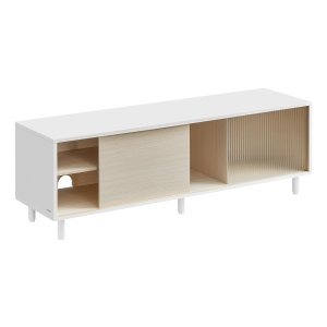 Tv-meubel - Stijlvol Wonen - Modern design - Geribbeld glas - Natuurlijk Beige