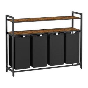 Wasmand - Praktisch Organiseren - 2 Compartimenten – Metalen Frame - Vintage Bruin-Zwart