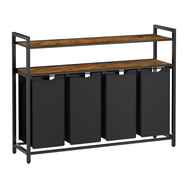 Wasmand - Praktisch Organiseren - 2 Compartimenten – Metalen Frame - Vintage Bruin-Zwart