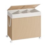 Wasmand - Handig Thuis - 140 liter inhoud - Wieltjes - Beige/Wit