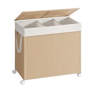 Wasmand - Handig Thuis - 140 liter inhoud - Wieltjes - Beige/Wit