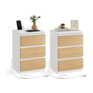 Nachtkastje set van 2 -Laden - ModernLiving - 3 laden - Schuine rand - Wit