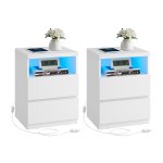 Nachtkastje set van 2 – Moderno - LED-verlichting – Laden - Wolkenwit