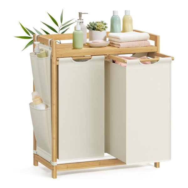 Wasmand - Bamboe - 100 liter capaciteit - crèmewit