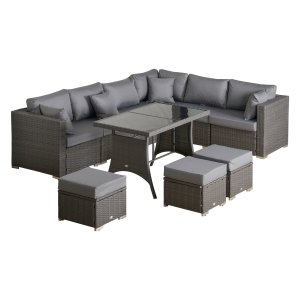 Loungeset - Allibert - Hoekstoelen – Tafel – Donkergrijs