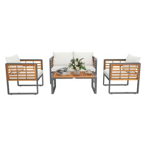Tuinmeubelset - AcaciaLife - Loungeset - Lamelontwerp - Beige