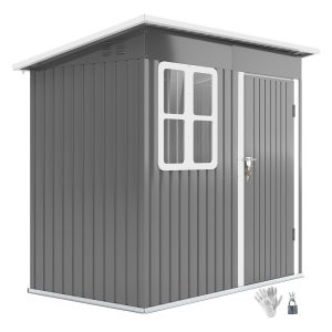 Tuinkast - Staal Elegance - Lessenaarsdak - Afsluitbare deur - Donkergrijs