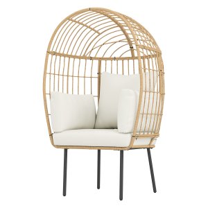 Rotanstoel - Ei-vormig - Afneembaar kussen - Beige