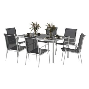 Eetkamerset - Stijlvolle Dining - Glazen tafel - Stapelbare stoelen - Zwart