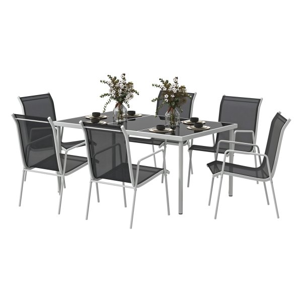 Eetkamerset - Stijlvolle Dining - Glazen tafel - Stapelbare stoelen - Zwart