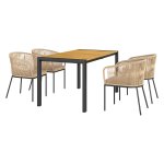 Tuinmeubelset - Poly Rattan - Weerbestendig - Afneembare kussens - Khaki- 5-delig tuinmeubelset, 4 stoelen, 1 tafel
