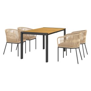 Tuinmeubelset - Poly Rattan - Weerbestendig - Afneembare kussens - Khaki- 5-delig tuinmeubelset, 4 stoelen, 1 tafel