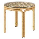 Salontafel - Polyrattan - Ronde salontafel – Glazen tafelblad - Geel