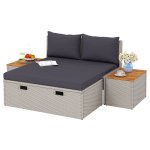 Tuinligstoel – Polyrattan - Dubbele ligstoel – Weerbestendig - Grijs