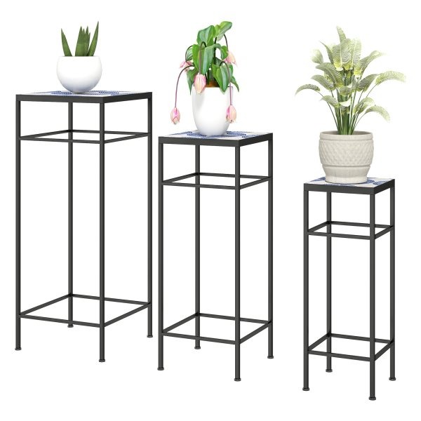 Plantenstandaards - Bloomingville - 3 standaards - Metaal - Blauw+Wit