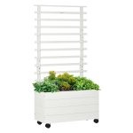 Bloembak - Garden Life - Verhoogd klimrek – Wielen - Natuurlijk wit